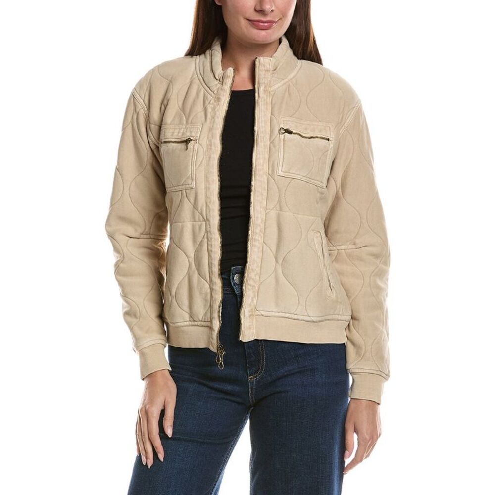 Xcvi Womens Osment Quilted Bomber Jacket, Cream